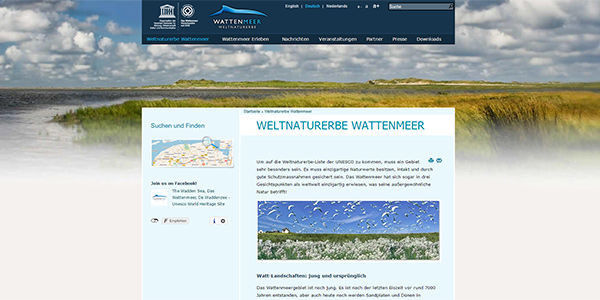 Website des Weltnaturerbe Wattenmeer